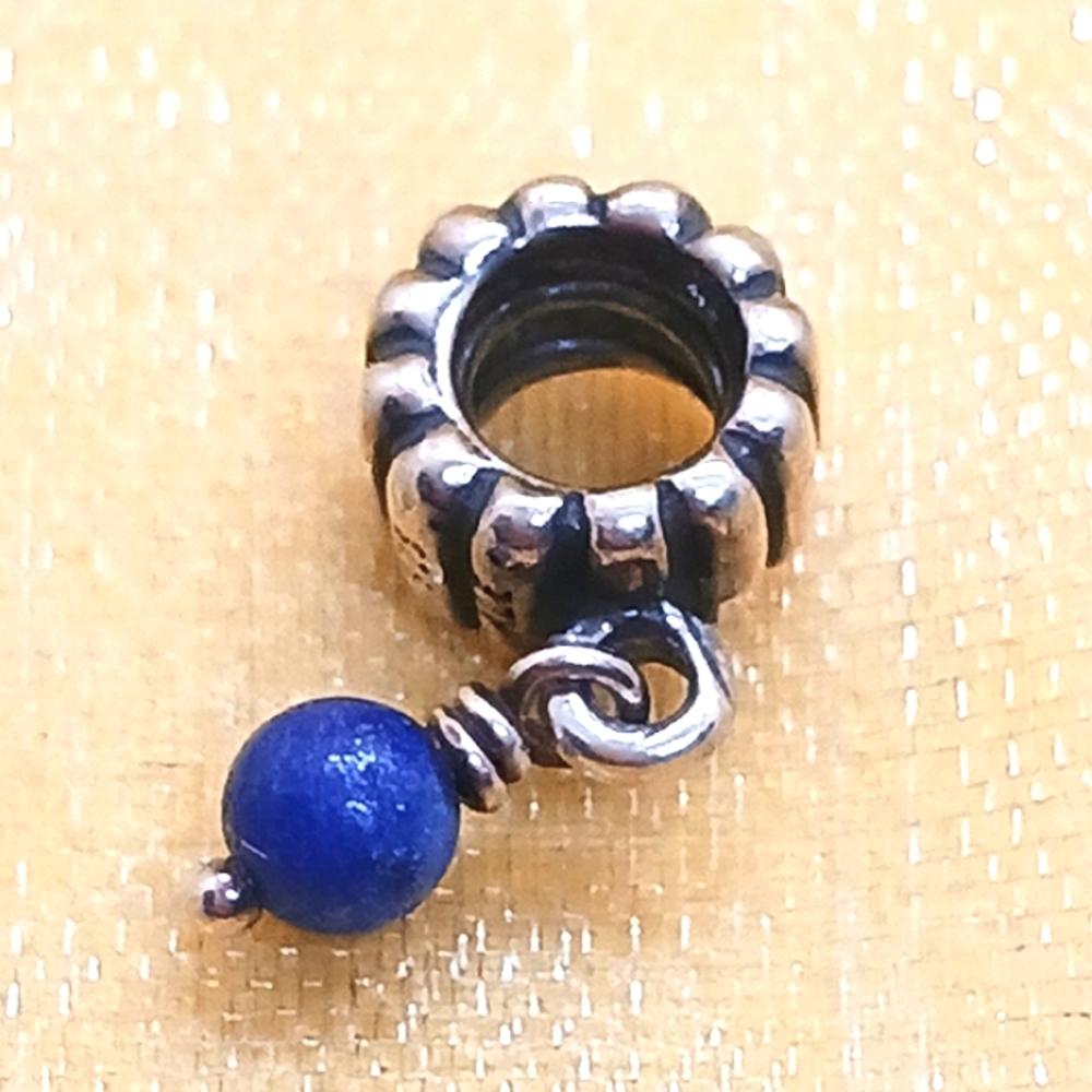 Pandora Retired Dangle Birthstone Charm for December- Lapis blue